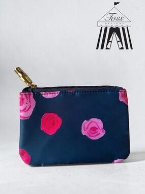 Toss Designs Navy Floral Zip Pouch with Pink Rose Print